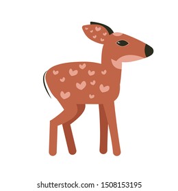 Flat style vector illustration with baby deer on white background.