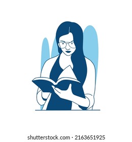 flat style vector illustration beautiful girl reading book