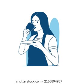 flat style vector illustration beautiful girl enjoy drinking coffe