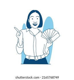 ilustración vectorial de estilo plana chica hermosa sosteniendo dinero fresco