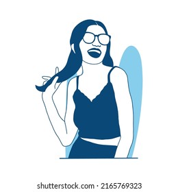 flat style vector illustration beautiful girl with long haircut and sunglasses 