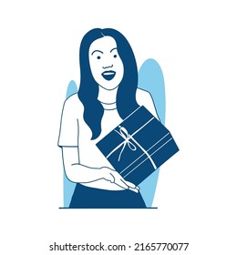 ilustración vectorial de estilo plano hermosa chica con caja de regalo