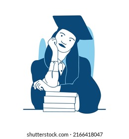 ilustración vectorial de estilo plano hermosa chica con sombrero de graduado y libro