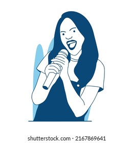 ilustración vectorial de estilo plano bello canto Chica karaoke fiesta feliz sostener micrófono