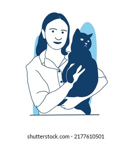 ilustración vectorial de estilo plano una bella niña sostiene a sus mascotas en sus brazos