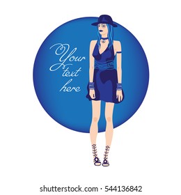 Flat style vector illustration of a beautiful fashionable young woman.