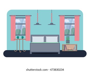 Flat style vector illustration of a bedroom interior. 