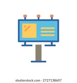 Flat style vector illustration of a billboard. Graphic design featuring promotion and commercial use in an outdoor setting.