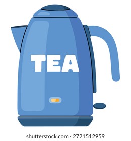 Ilustração de vetor de estilo plano do aparelho de cozinha doméstico da chaleira elétrica azul no fundo branco ideal para cozinha moderna casa cozinhando e conceitos de decoração