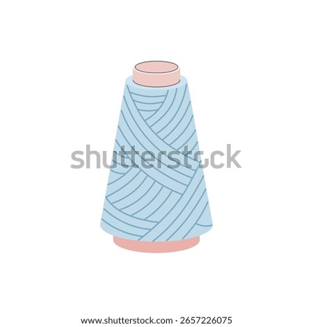 Flat style vector illustration of a blue yarn or thread spool in cone shape isolated on white background