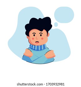 Flat style vector illustration, Boy or man or people with fever. character shivering in the cold. sickness concept. for website landing page, poster, pamphlet or any design
