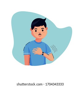 Flat style vector illustration, Boy or Man or people with fever. cough and chest pain. character shivering in the cold. sickness concept. for website landing page, poster, pamphlet or any design
