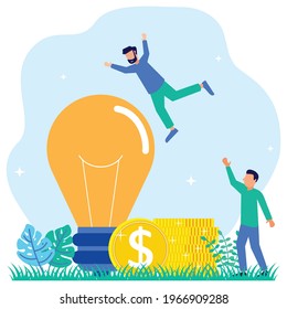 Flat style vector illustration, breakout idea, unreachable thinking, looking for new solutions, creative businessperson with light bulb vector.