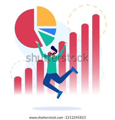Flat style vector illustration of a brilliant business achievement. Office Workers Celebrate career advancement with Big Trophies. Celebrating victory and bright future.