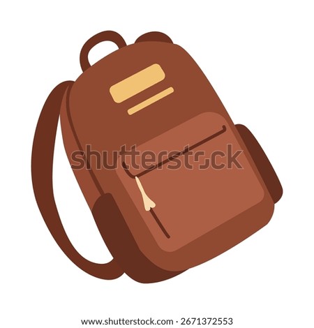 Flat style vector illustration of a brown backpack with clean minimal design. Ideal for school, hiking, camping, travel, outdoor adventure, and education projects.