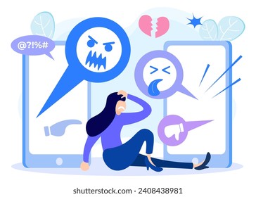 Ilustración vectorial de estilo plano Concepto de bullying, asalto e intimidación. El problema de la violencia social. Acoso verbal o físico en la escuela o el trabajo. Daños físicos a las víctimas.