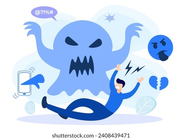 Flat style vector illustration Bullying, assault and intimidation concept. The problem of social violence. Verbal or physical harassment at school or work. Physical damage to the victims.