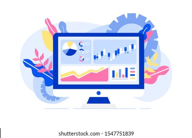 Flat style vector illustration of business analysis with Japanese candlesticks graph pattern. Online trading, stock market, investment and exchange. Banner template