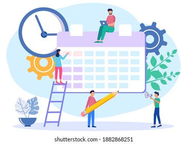Flat style vector illustration. Business people create online schedules on tablets. business design chart of scheduling tasks of the week - Vector - Vector.