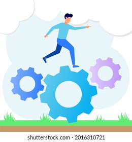 Flat style vector illustration Business concept, business mechanism, gear symbol, business people engaged in business promotion, strategy analysis.