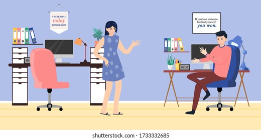 Flat style vector illustration of cartoon character couples working at home or anywhere. Couples are dating at home or anywhere.