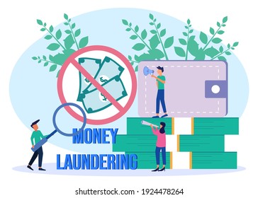 Flat style vector illustration. The character of the people campaign against money laundering, end corruption, collusion and illegal business. Suitable for web landing pages, ui, banner templates.