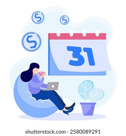 Flat style vector illustration. Characters calculate and fill out pay slips. Business accounting, organization and audit concept. Payment of workers' salaries on time.