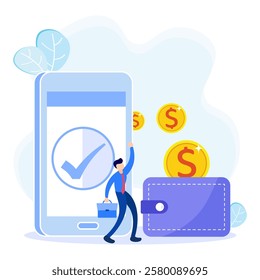 Flat style vector illustration. Characters calculate and fill out pay slips. Business accounting, organization and audit concept. Payment of workers' salaries on time.