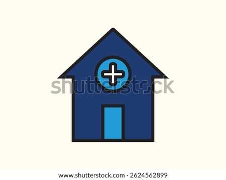 Flat style vector illustration of a clinic building icon, featuring clean lines and simple shapes for a modern and professional look