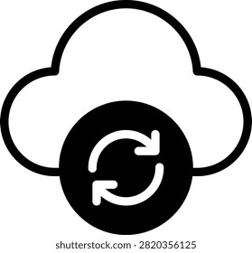 Flat style vector illustration of a cloud storage icon with a circular arrow symbol, representing data synchronization or cloud computing, suitable for technology and data management themes.