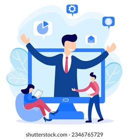 Ilustración vectorial de estilo plano de la actividad de la empresa. Las relaciones entre empleados y líderes aumentan los ingresos de la empresa.