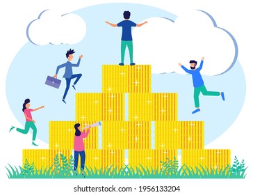 Flat style vector illustration Competitive in Business, business men and women run to their goals, increase motivation, the way to achieve goals, entrepreneurs rush every step of the way.