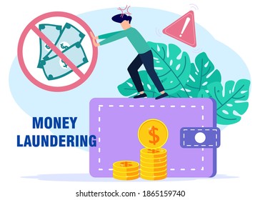 Flat style vector illustration. The concept of AML, campaign against money laundering, end corruption and illegal business. Suitable for web landing pages, ui, mobile apps, banner templates.