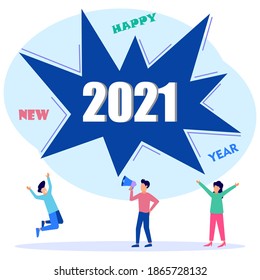 Flat style vector illustration. The concept of 2021 Celebration and New Year, greeting cards with happy people characters, Suitable for web landing pages, ui, mobile apps, banner templates.