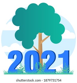 Flat style vector illustration. The concept of the moment of the New Year's turn in 2021, festive, greeting cards with community characters waiting at the turn of the year.
