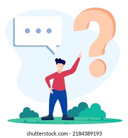 Flat style vector illustration, conceptual illustration of people, online communication, seminar, presentation of getting help information, answering questions.
