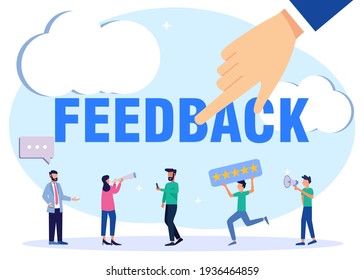 Flat style vector illustration. Customers Give Five Star Feedback. Clients Choose Satisfaction Ratings and Leave Positive Reviews. Customer Service Concepts and User Experience.