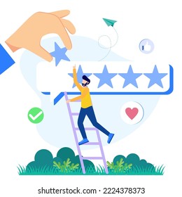 Flat style vector illustration. Customers Give Five Star Feedback. Clients Choose Satisfaction Ratings and Leave Positive Reviews. Customer Service Concepts and User Experience.
