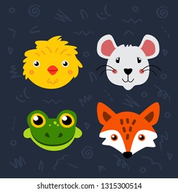 Flat style vector illustration of cute baby animals