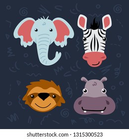 Flat style vector illustration of cute baby animals