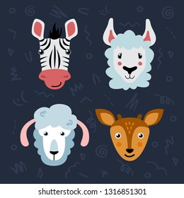Flat style vector illustration of cute baby animals