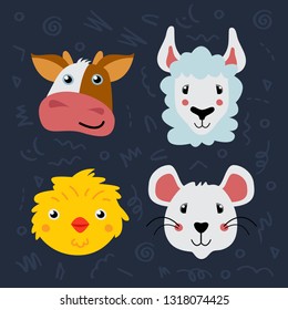 Flat style vector illustration of cute baby animals