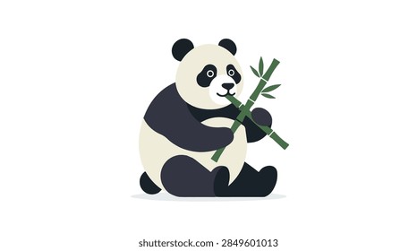 flat style vector illustration of a cute giant panda eating green bamboo isolated on transparent background wildlife animal design concept
