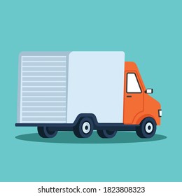 Flat style vector illustration delivery service concept. Abstract truck with open white box container and hourglass product item goods shop shipping. Big flat conceptual collection.