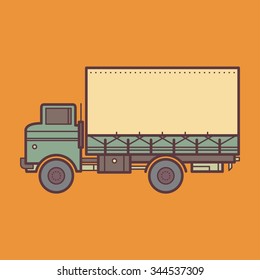 Flat style, vector illustration, delivery, service, military truck. For business design.