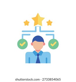 Flat style vector illustration depicting career planning with goals stars and tasks completed. Clear concept of advancement progress.