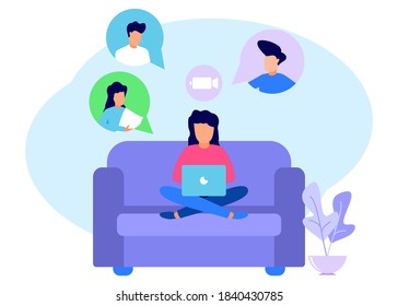 Flat style vector illustration, flat design concept video conference. online meetings work from home.