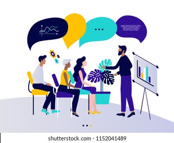 Flat style vector illustration, discuss social network, news, chat, dialogue speech bubbles