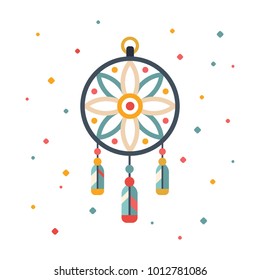 Flat style vector illustration of dream catcher. Native American design.
