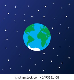 Flat style vector illustration of the Earth in star space